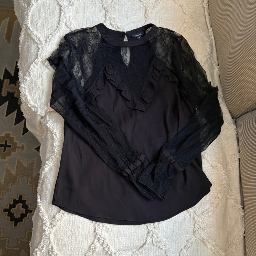 RW&CO. Black Ruffled Lace Blouse Fairy Grunge Whimsigoth